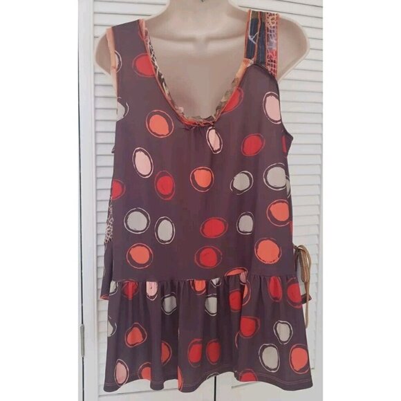 CHRISTINE PHILLIPPE SLEEVELESS COLORFULL CHIFFON SHEER WRAPED FRONT TOP SZ L - Picture 6 of 10